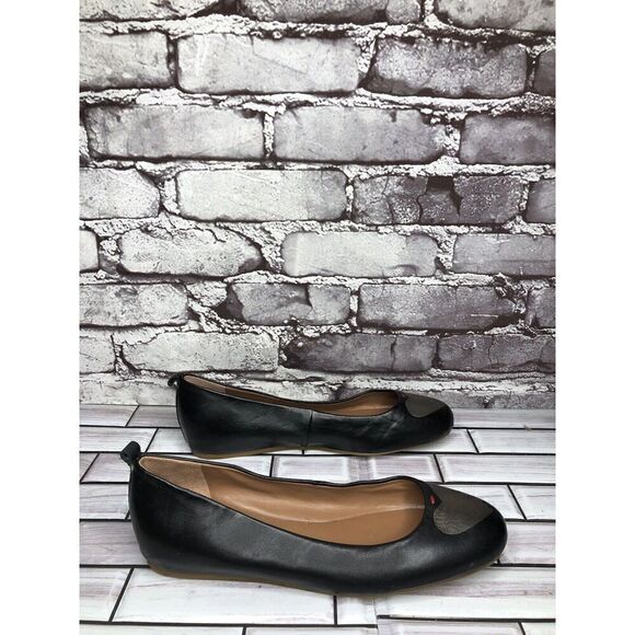 ED Ellen Degeneres Black Leather Lyssa Heart Ballet Flats Women Sz 7W US/37EU - Picture 6 of 16